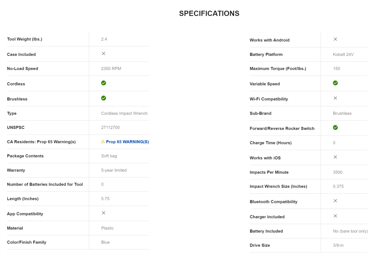 Kobalt KIW 3824B-03 Brushless-Amp 24-volt Max Variable Speed Brushless 3/8-in Drive Cordless Impact Wrench (Tool Only) 11 Kobalt KIW 3824B-03 Brushless-Amp 24-volt Max Variable Speed Brushless 3/8-in Drive Cordless Impact Wrench (Tool Only) - Image 9