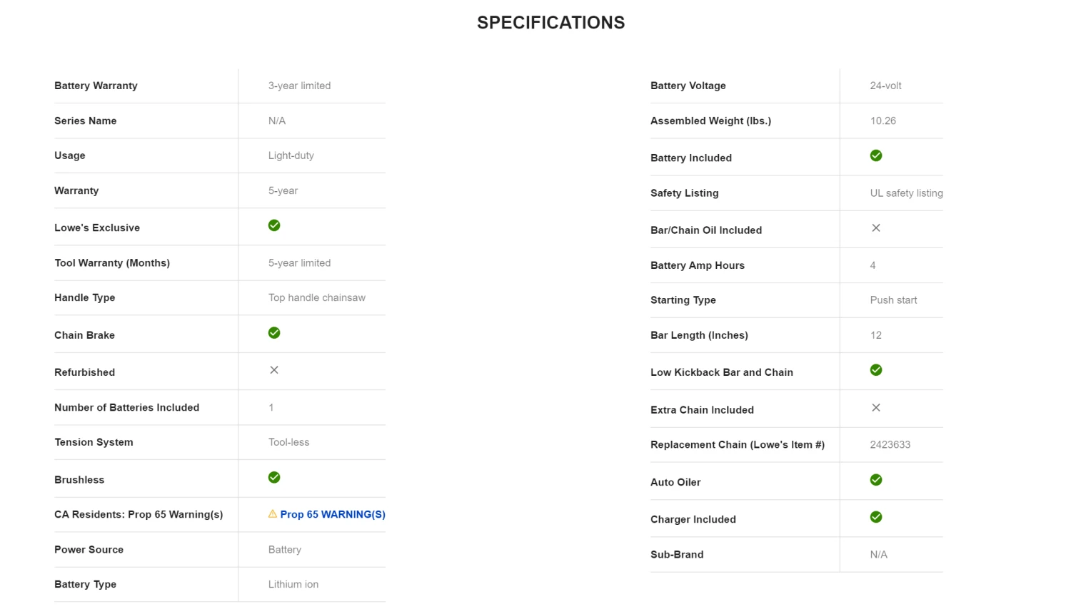 Kobalt KCS 1224A-03 24-Volt 12-in Brushless Cordless Electric Chainsaw 4 Ah (Battery & Charger Included) 11 Kobalt KCS 1224A-03 24-Volt 12-in Brushless Cordless Electric Chainsaw 4 Ah (Battery & Charger Included) - Image 9